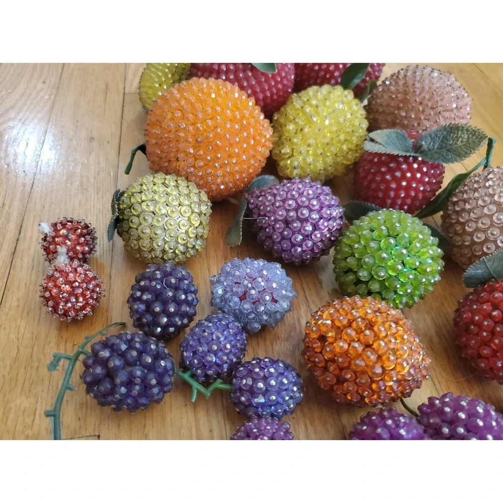 Lot of Vintage Sequined Beaded Faux Fruit Orange Apple Banana Berries Lot 2